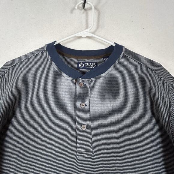 Chaps Long Sleeve Casual Shirt Mens Medium Elbow Patches Blue Gray Striped L/S - Picture 2 of 11
